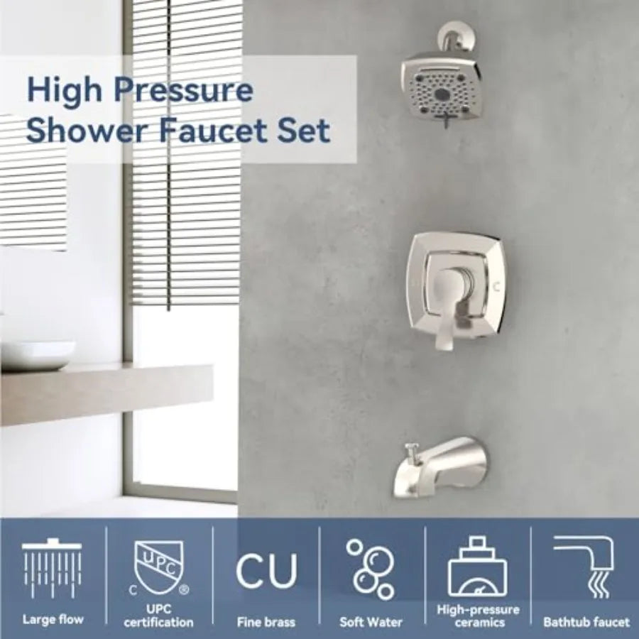 Brushed Nickel Shower Faucet Set with Tub Spout & Valve