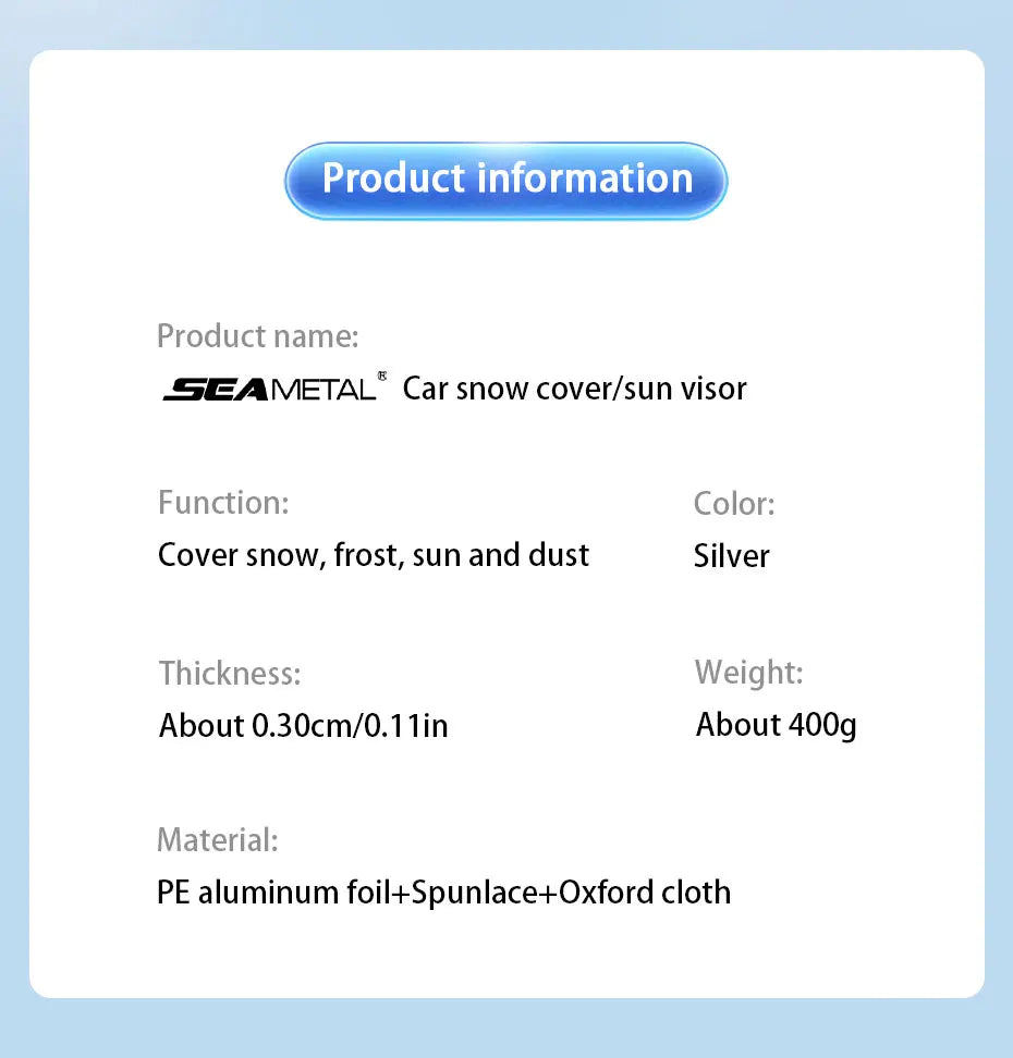 SEAMETAL Car Windshield Snow Cover Winter Waterproof Windscreen Snow Shield Sun Shade Protection Cover Universal for Suv/Sedan