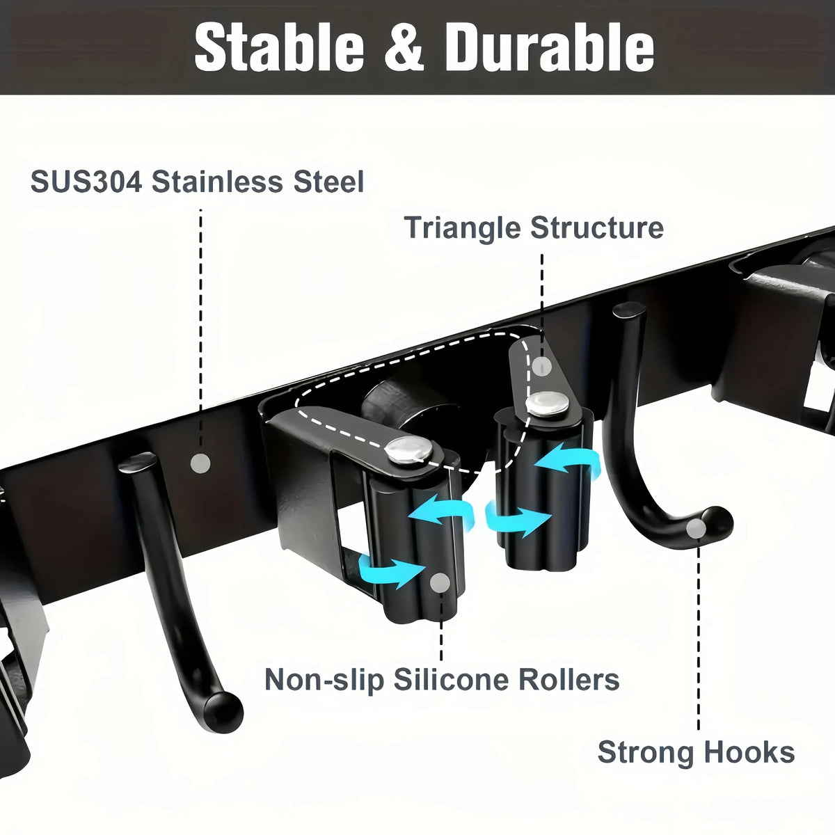 Heavy-Duty Metal Tool Rack - Wall-Mounted 4-Slot, 5-Hook Storage