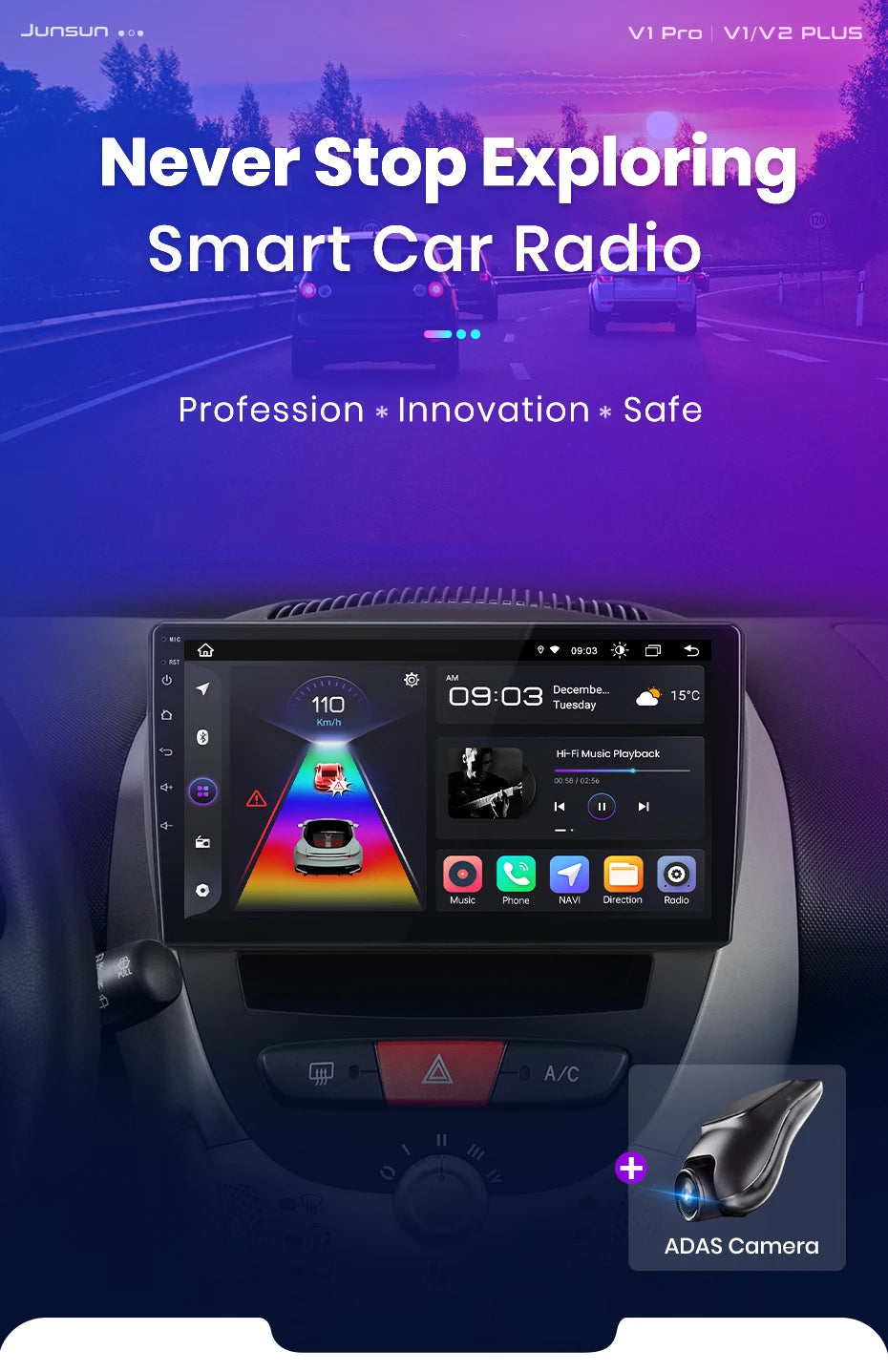 Junsun V1 Plus Car Radio with Wireless CarPlay & Android Auto