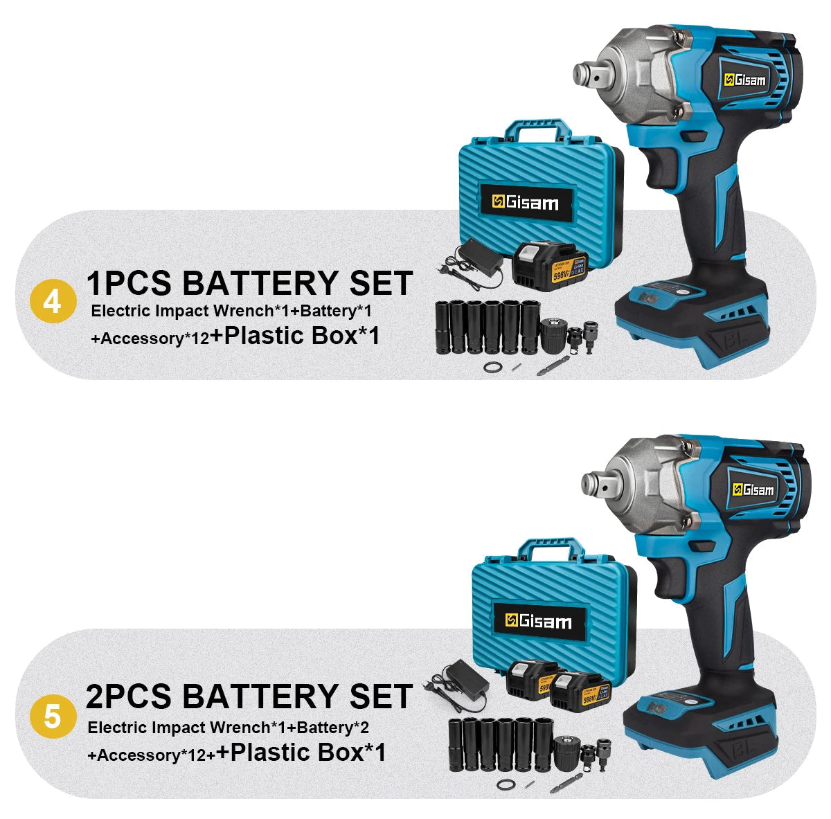 Gisam 1200N.M Torque Brushless Electric Impact Wrench 1/2 inch Cordless Wrench Screwdriver Power Tool For Makita 18V Battery Pin