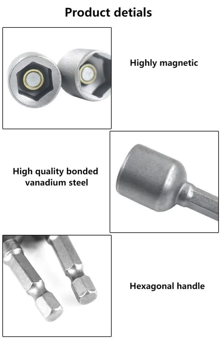 6-13mm Impact Socket Set Magnetic Nut Screwdriver 48mm Drill Bit Set 1/4” Hex Socket Adapter Bolt Drivers Socket Kit Hand Tools