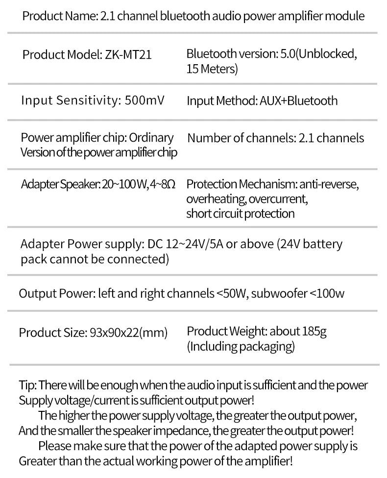 ZK-MT21 Channel Bluetooth 5.0 2.1 Subwoofer Amplifier Board 50W*2 +100W Power Audio Stereo Amplifier Board Bass AMP AUX