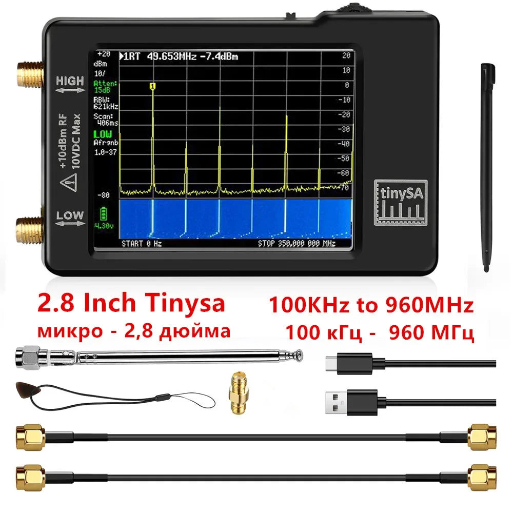 2023 New Handheld 2.8" Display Tiny Spectrum Analyzer TinySA ULTRA 4" Display 100kHz to 5.3GHz with 32GB Card Version V0.4.5.1