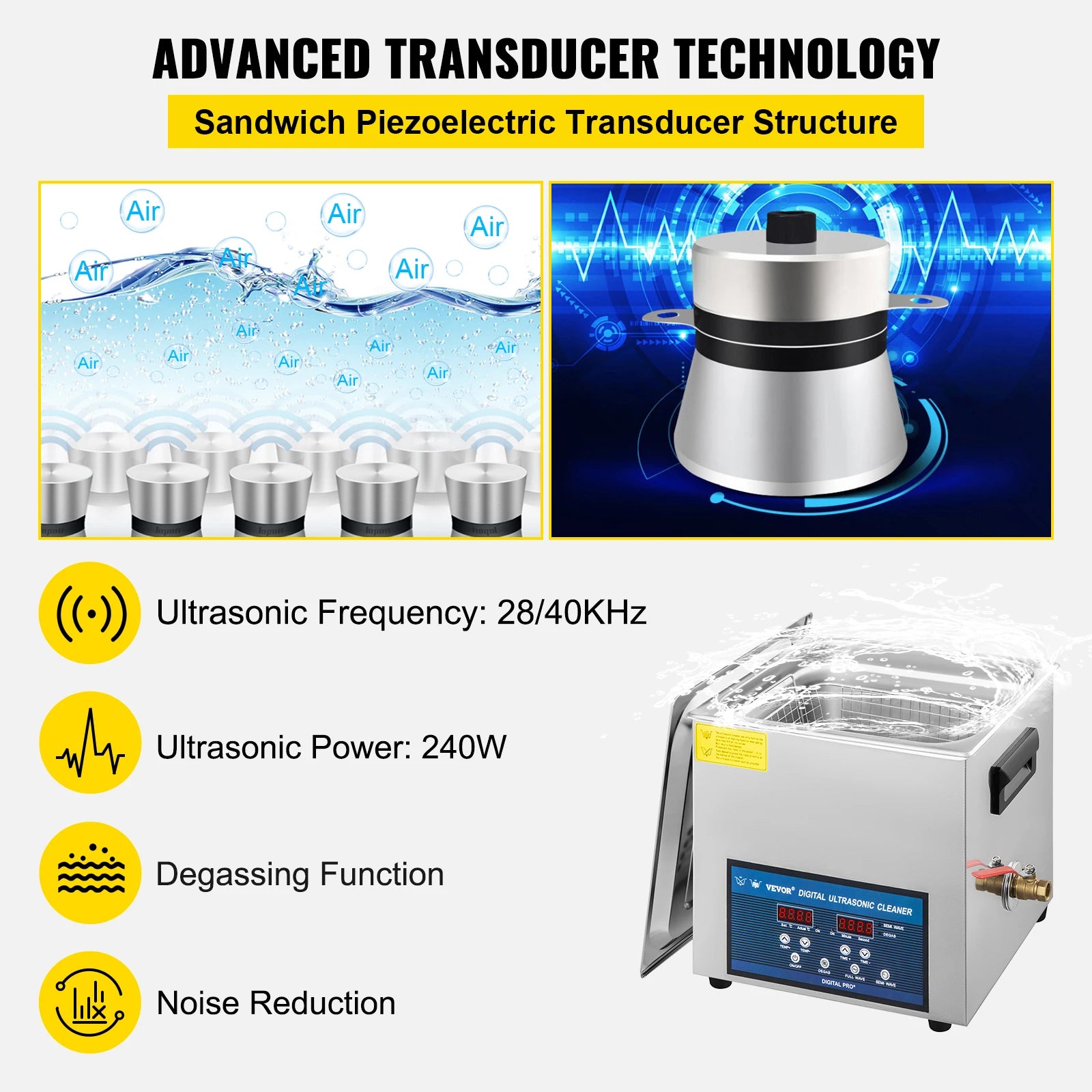 Ultrasonic Cleaner 10L / 30L Dual Frequency 28/40kHz with Heating