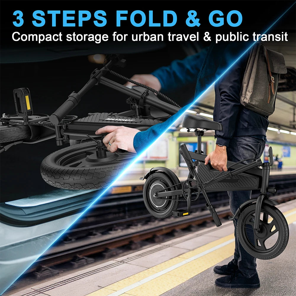 14" Foldable Electric Bike 350W Motor 48V Battery 22MPH Range