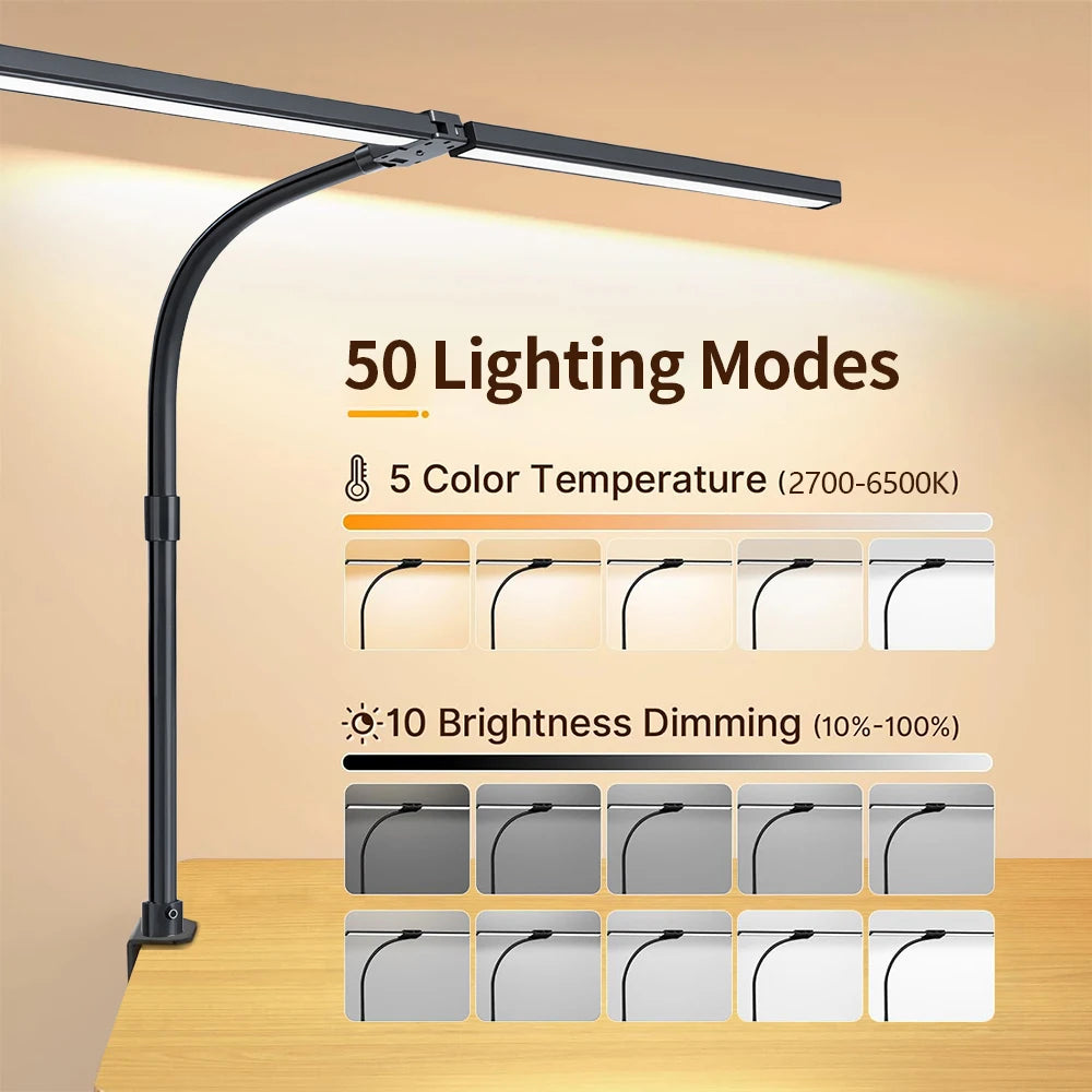 Nastaviteľná LED stolová lampa so svorkou a automatickým stmievaním svetla