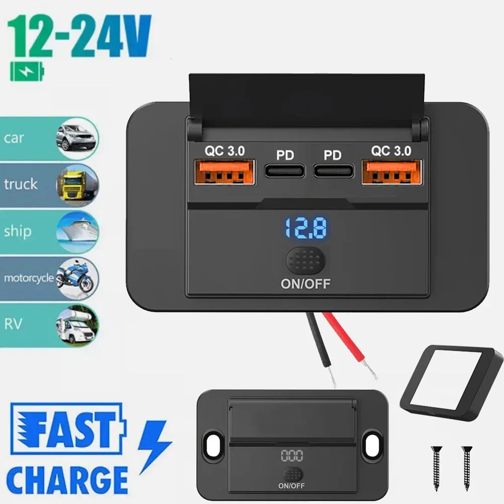USB punjač za vozila za nadžbuknu montažu, 12V / 24V