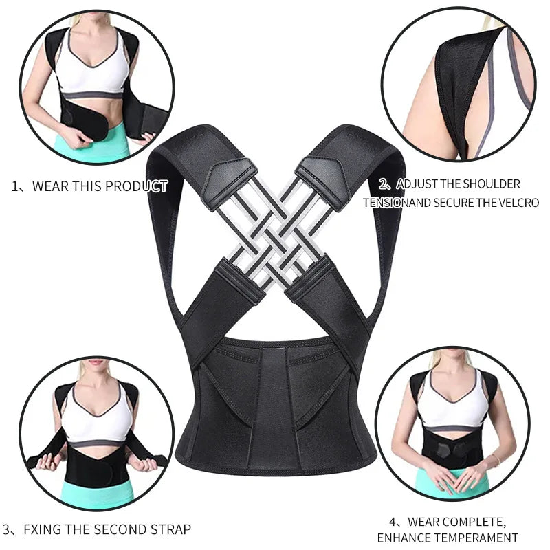 Black Posture Support Brace with Crossed Shoulder Straps