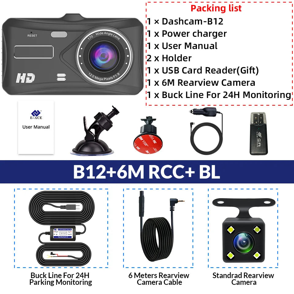 Front and Rear 1080P Dashcam with 4 Inch Touch Screen