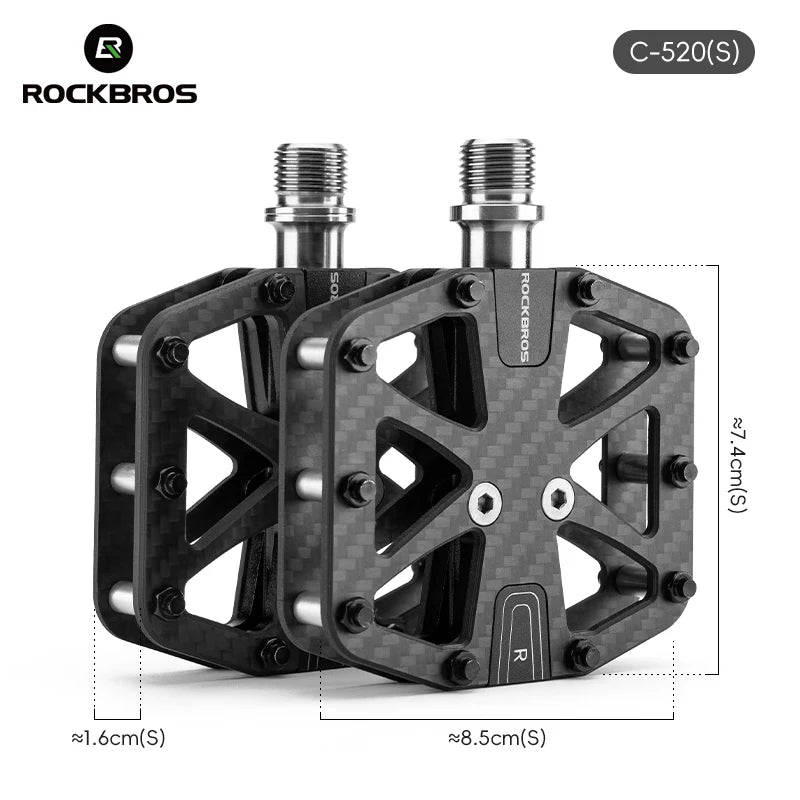 ROCKBROS Πεντάλια από Ανθρακονήματα με 3 Ρουλεμάν, Υπερ-ελαφριά Πεντάλια MTB και Δρόμου, Αντιολισθητικά, Αδιάβροχα και Αδιάβροχα Πεντάλια Ποδηλάτου
