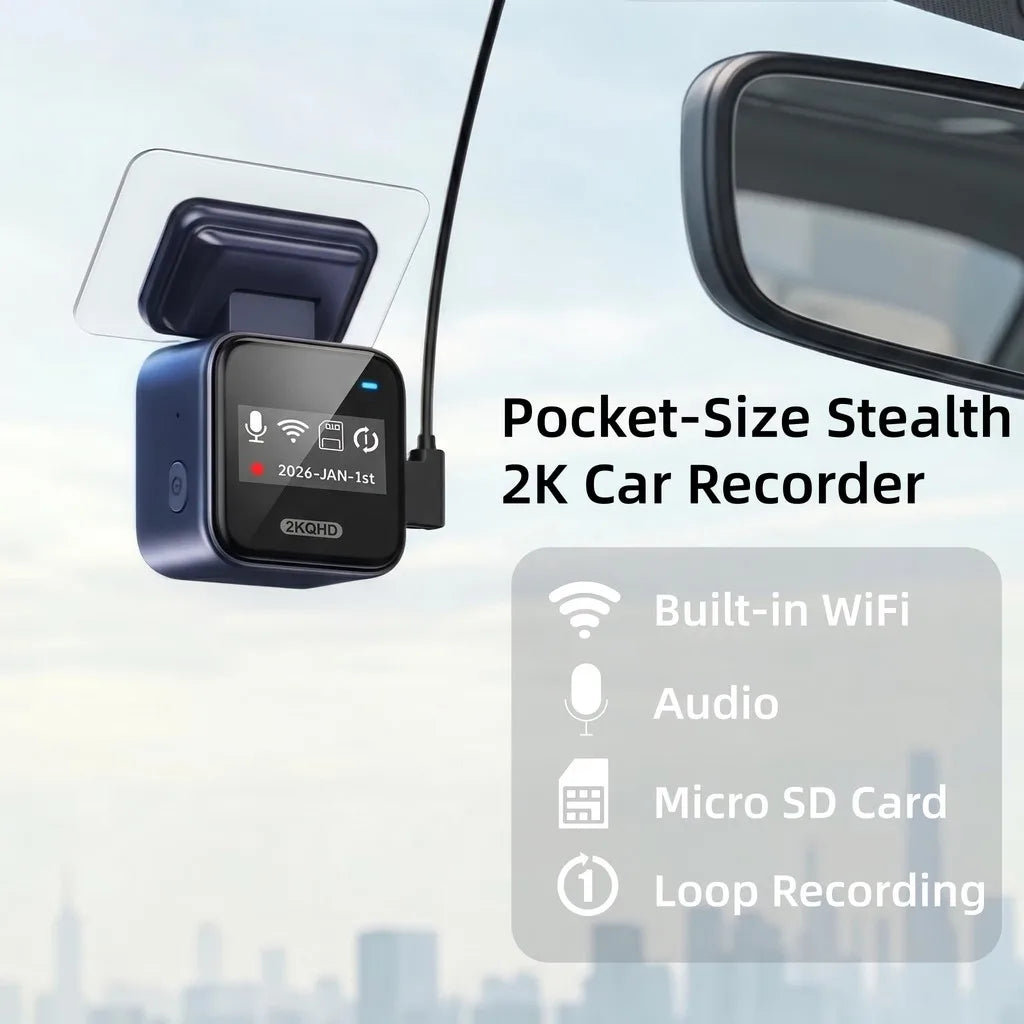 2K Mini Caméras pour voiture DVR Mini Dash Cam 24 Parking Enregistrement vidéo auto Application WiFi Commande vocale Dashcam automobile