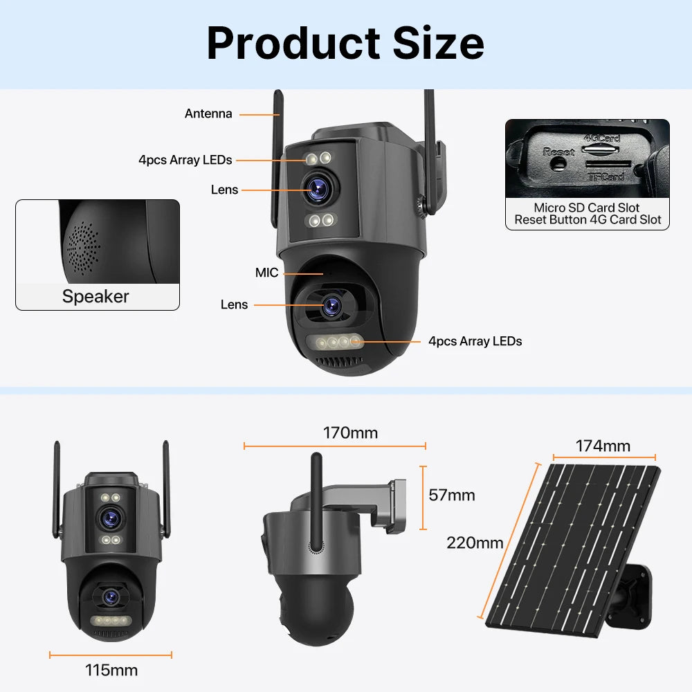 4G Solar PTZ Security Camera with Auto Tracking and 24/7 Recording