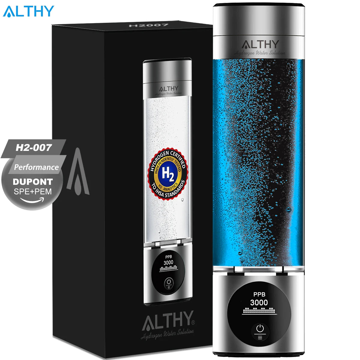 Hydrogen Water Generator Bottle with Dual Chamber & Display