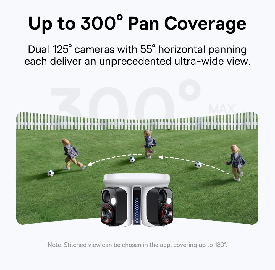 Cameră de securitate exterioară Dual Lens 3K cu alimentare solară și urmărire AI