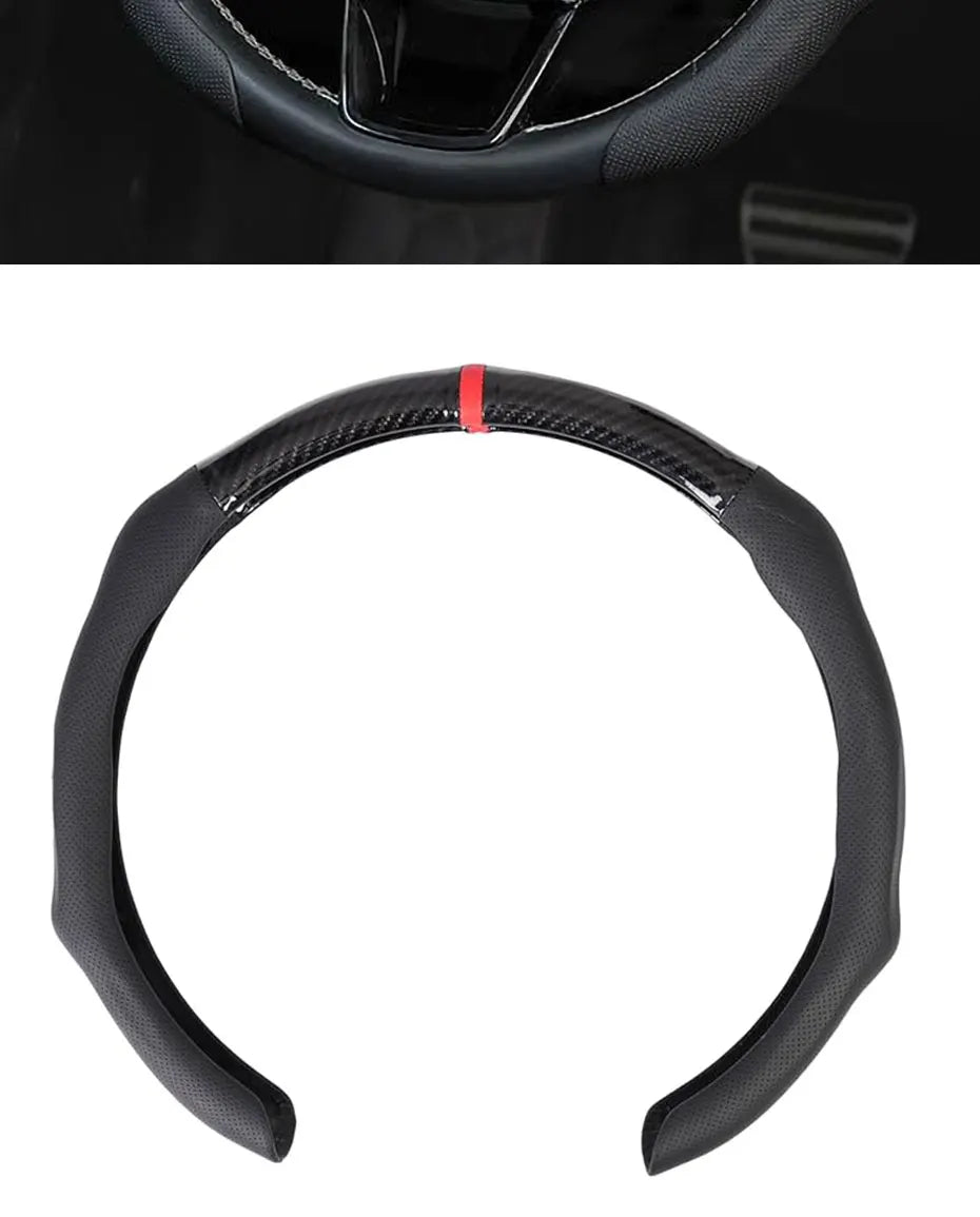 SEAMETAL Car Steering Wheel Cover Nappa Leather Snap-On Clip Installation With Return Mark Non-slip Steering Wheel Protector