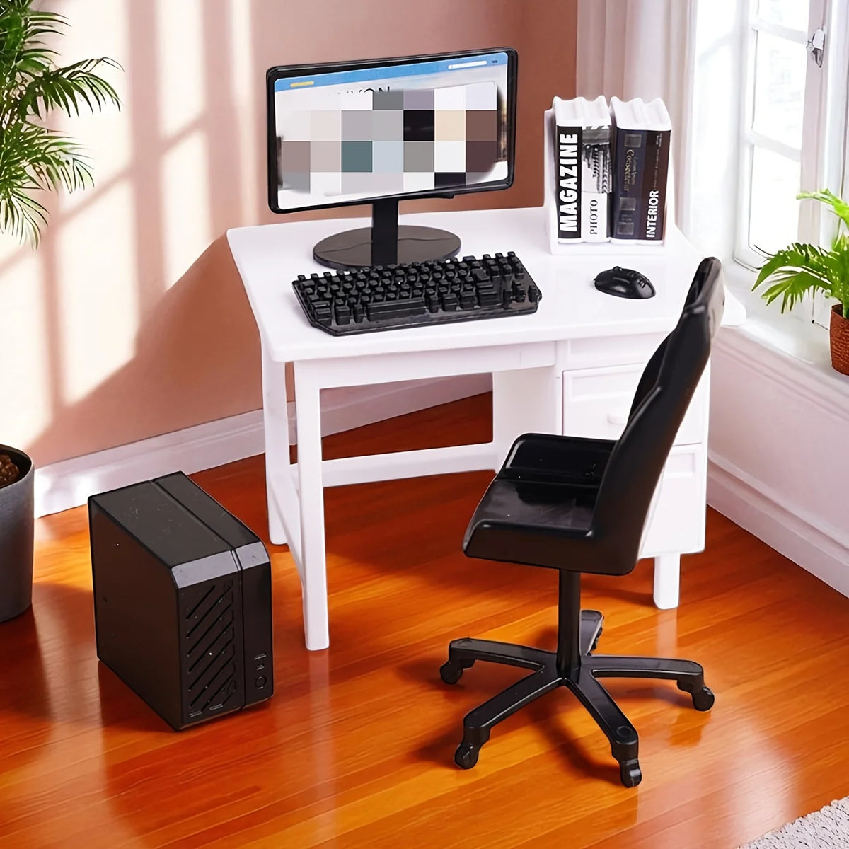 Miniature Office Desk Scene, Grey or White