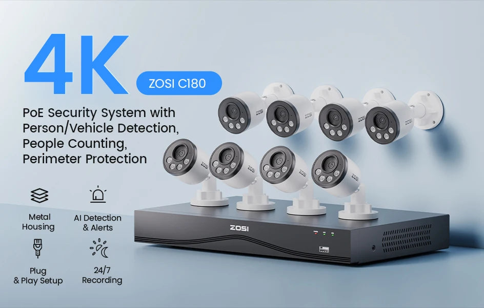 ZOSI 16CH 4K PoE CCTV System with 4TB HDD and 8MP Cameras