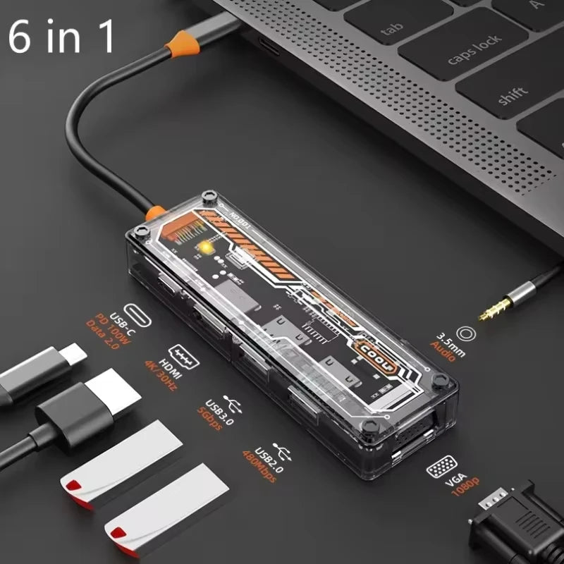Basix USB C Hub 4K adapter HDMI, DP, VGA, Ethernet és USB portokkal