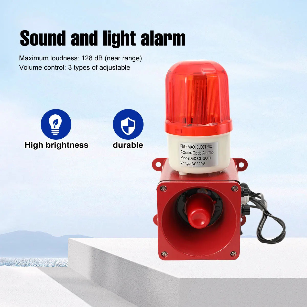 High-Power Loudspeaker Alarm Device with LED Indicator IP56 Sound and Light Alarm Waterproof Emergency Strobe Warn Light