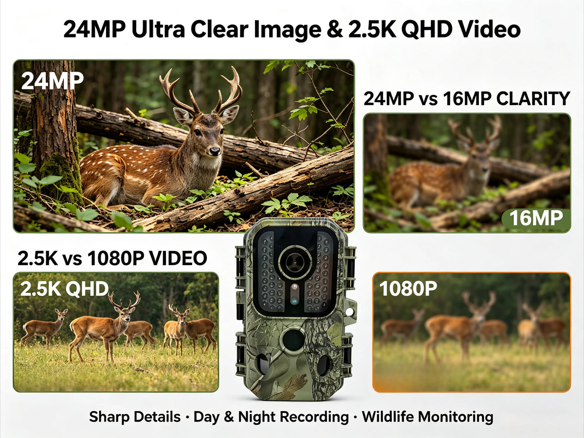 2.5K Hunting Trail Camera 24MP Infrared Night Vision Motion Activated CMOS Sensor Deer Scouting Wildlife Tracking Security