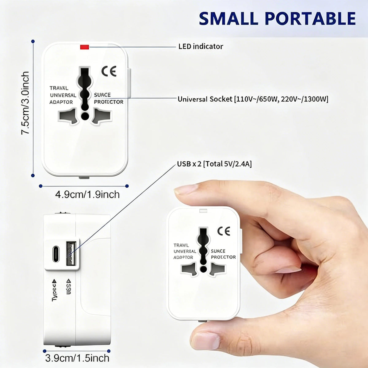 HHT202 Universal Travel Adapter - USB Options