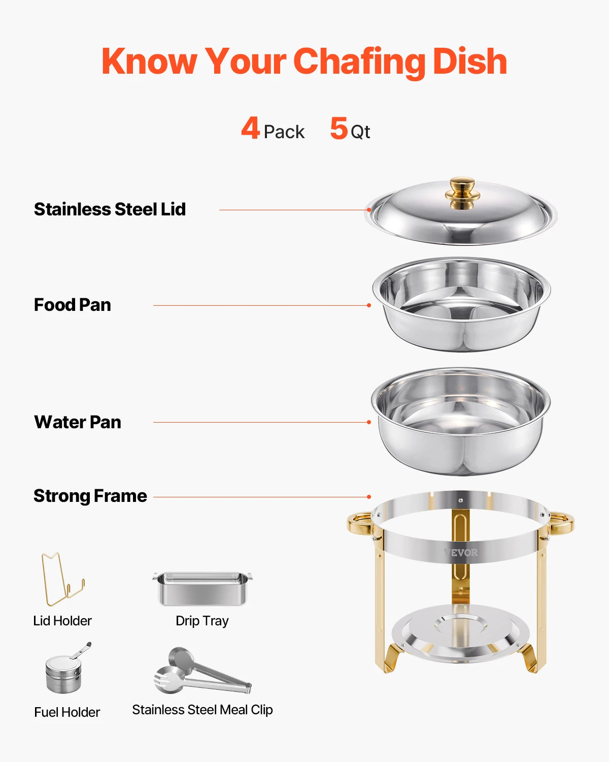 4-Pack Stainless Steel Chafing Dish Set with Full-Size Pans