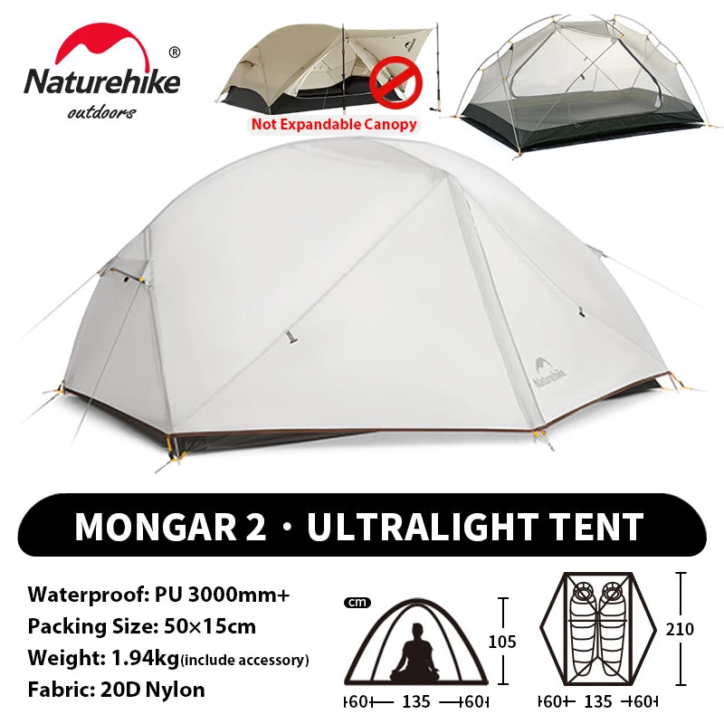 Ultralight 2-Person Waterproof Trekking Tent 20D Nylon 1.8kg