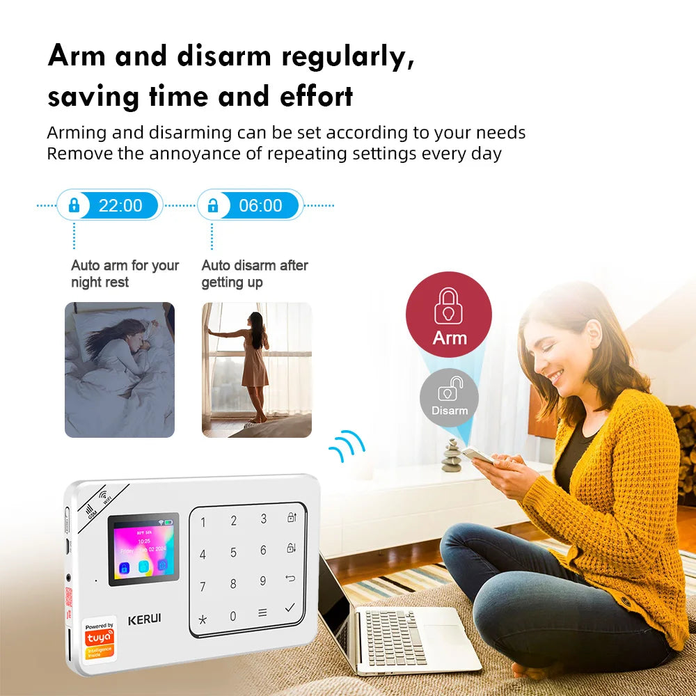 ES Delivery KERUI domáci alarm WiFi GSM alarmný systém kompatibilný s Tuya Smart 433MHz Ochrana domova Alexa PIR pohybový senzor