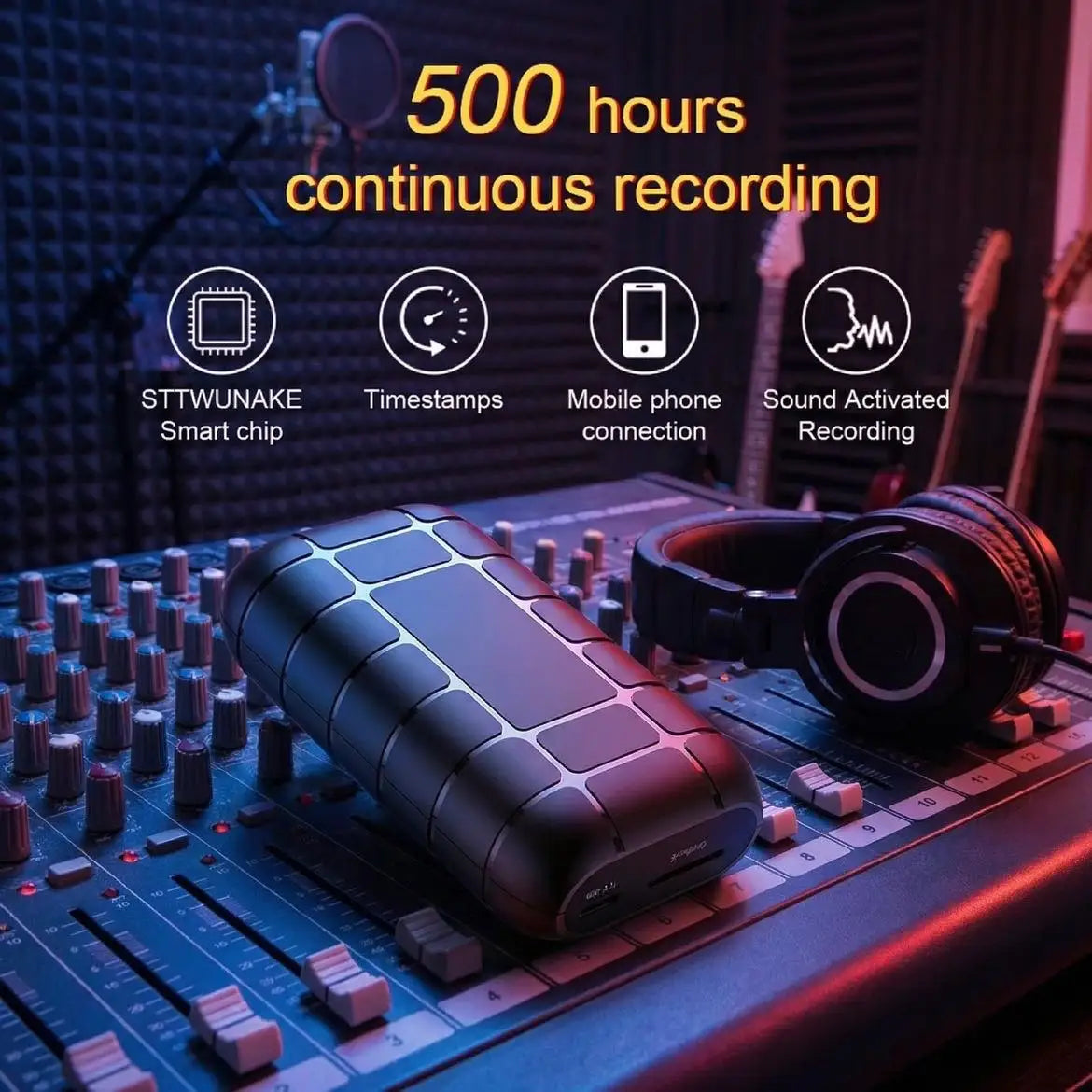 Miniaturowy dyktafon aktywowany głosem z baterią na 500 godzin i magnetycznym uchwytem