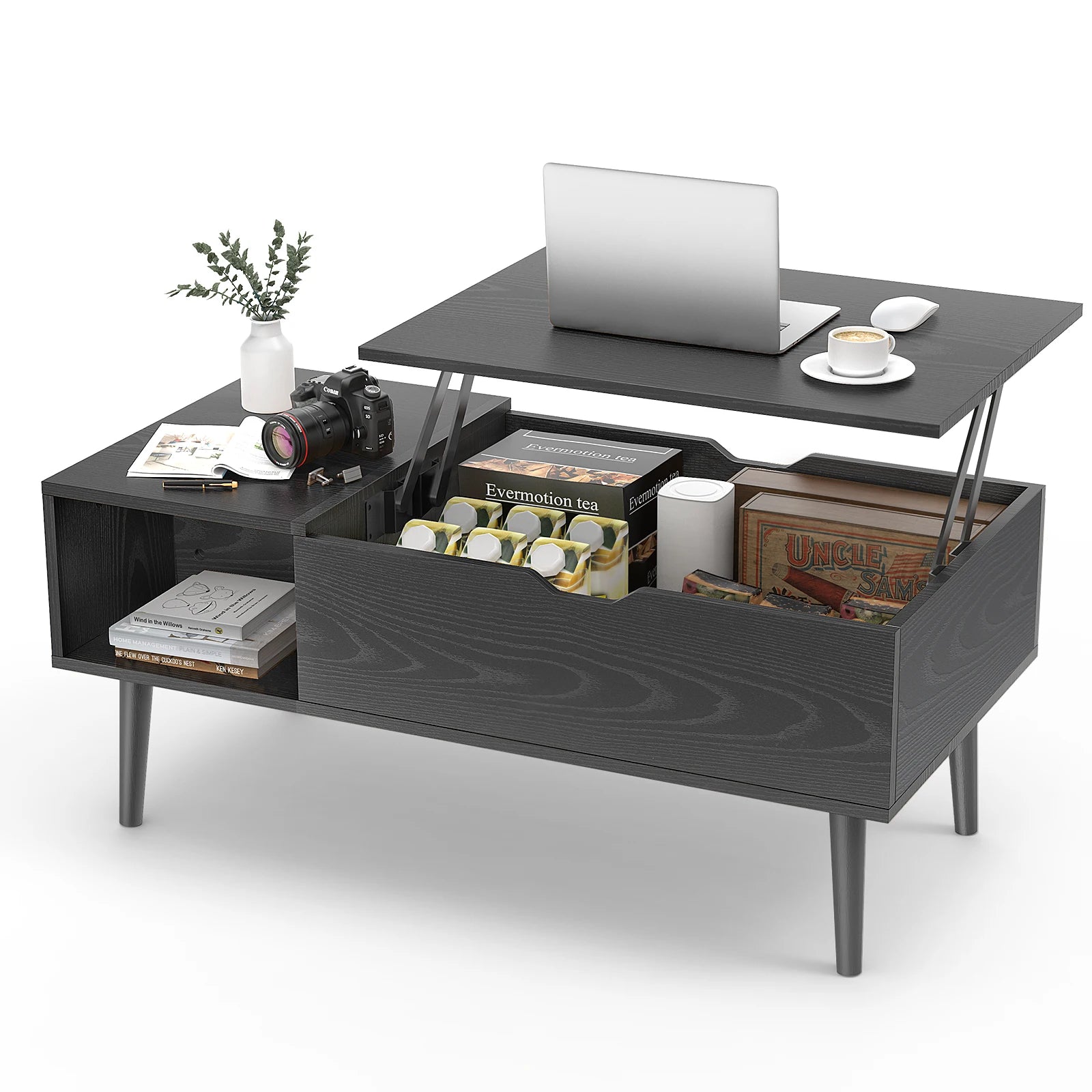 Couchtisch mit Hebefunktion und Ablagefach 39,37" Moderner Holztisch