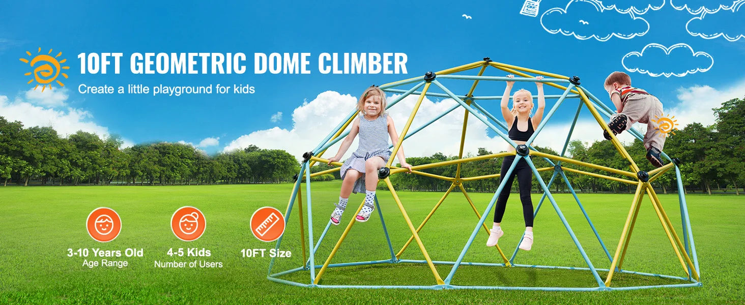 Kids Climbing Dome Jungle Gym with Swing & Hammock (6–12FT)