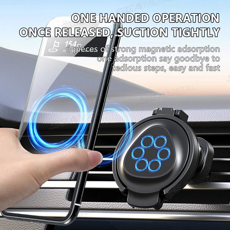 SEAMETAL 2 in 1 Car Phone Holder with Foldable Cup Holder 360-Degree Rotation Air Vent Magnetic Phone Mount Stable Drink Holder