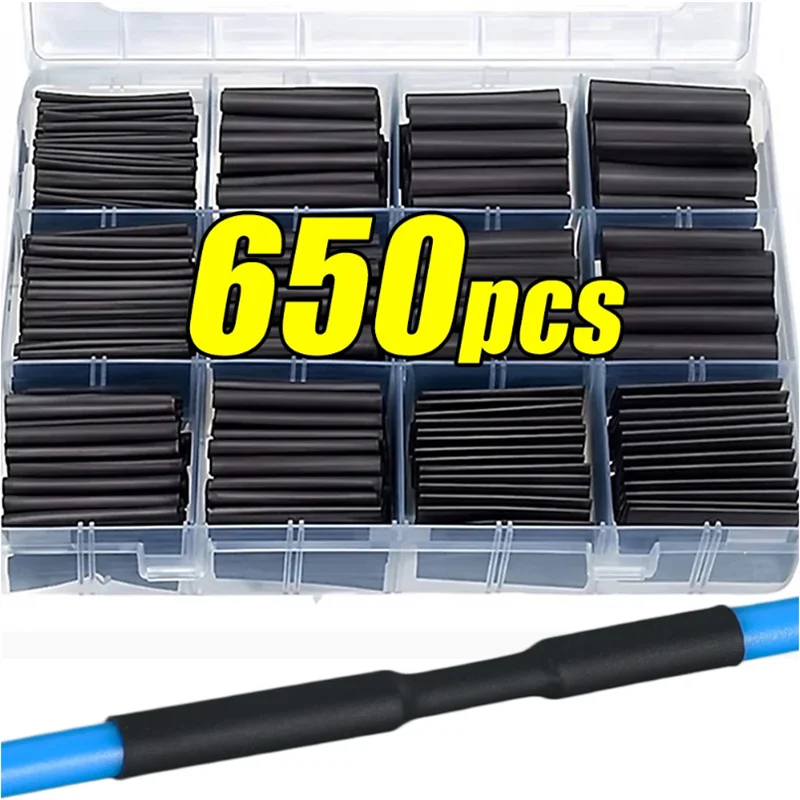 Black Heat Shrink Tube Kit Thermoresistant Tubing Shrink Wire Wrapping Electrical Connection Cable Insulation Sleeves Protecter