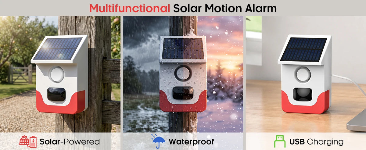 120° Detection Solar Alarm 120dB 4 Working Modes Solar-powered PIR Motion Detection Alarm For Home Courtyard Security