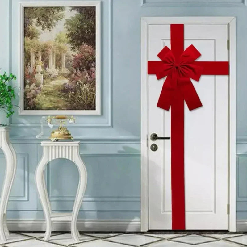 Christmas Large Red Organza Bow Front Door Hanging Decor DIY Xmas Gift Ready Made Bow for Wedding New Year Ribbon Bow