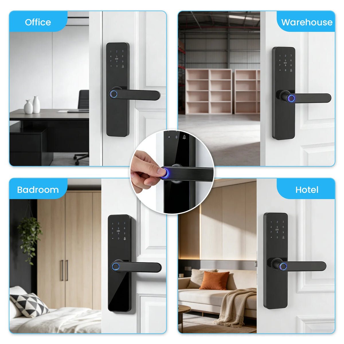 New Smart Door Lock With WIFI Compatible Tuya APP Digital Electronic Lock Smart Home Wooden Door Lock Fingerprint With Key, swipe card