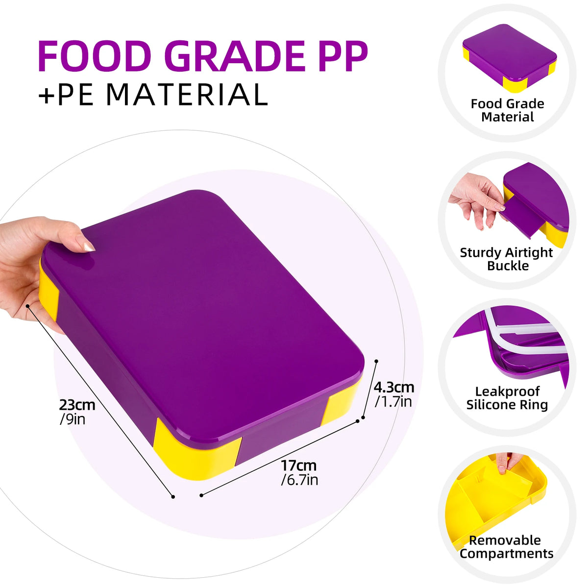 Caixa de almoço bento com divisórias, 1330ml, com talheres