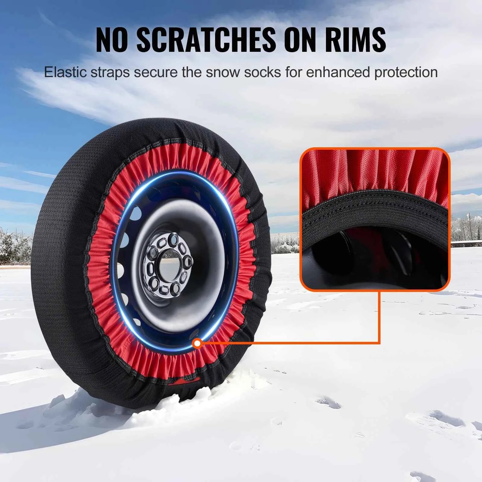 VEVOR 2-Pack Thickened XL Snow Socks for Tires Polyester Fiber Tire Socks with Elastic Strap Snow Traction Tire Cover for Truck