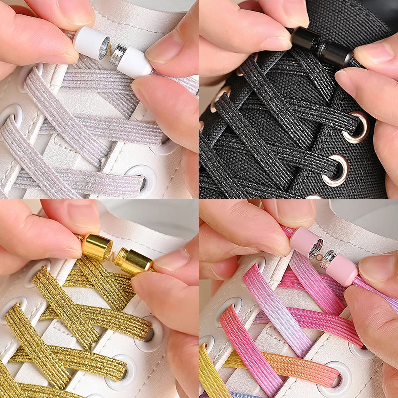 1Pair/2Pairs/4Pairs No Tie Shoe Laces Colorful Buckle Shoelaces Pearl Light Colorful Fashion Without Ties Elastic Laces Sneaker