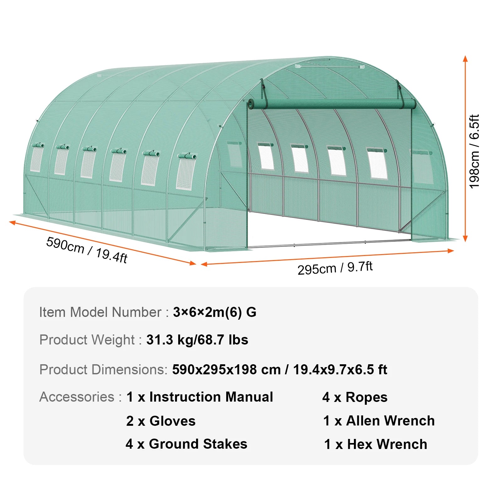 SucceBuy Durchgangs-Tunnel Gewächshaus Bogenhaus Gewächshaus Tunnel Pflanzen-Gewächshaus mit Stahlschale und PE-Abdeckung Roll-Top-Reißverschluss-Tür