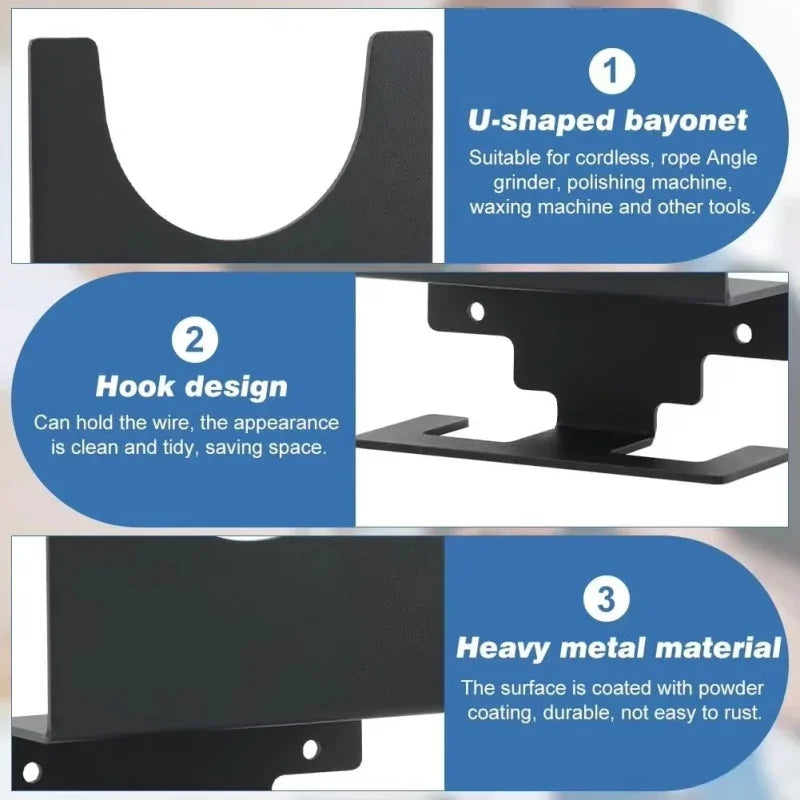 Wall-Mounted Angle Grinder Holder with Cable Hook