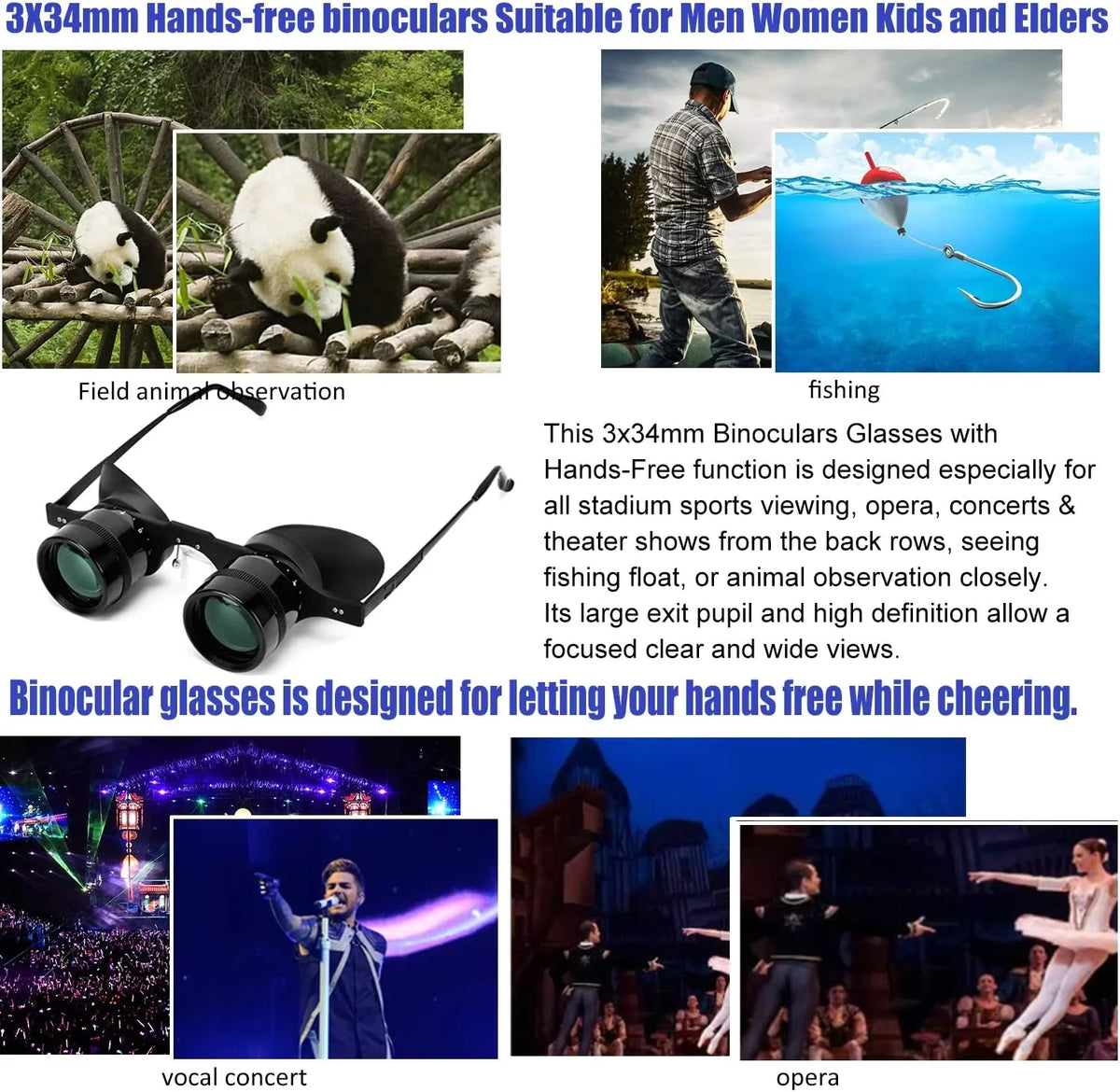Hands-Free Binocular Glasses for Fishing and Spectating
