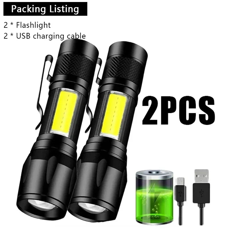 USB Rechargeable Clip Flashlight with Side Light