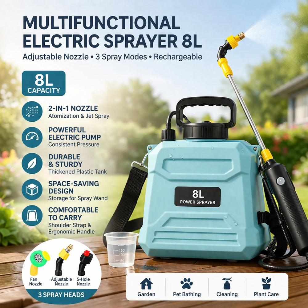Zaino irroratore elettrico da giardino 5L/8L con ugelli regolabili