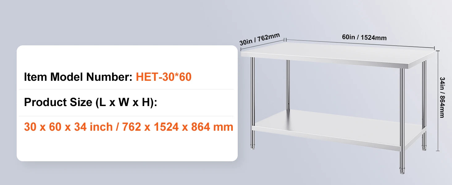 Stainless Steel Work Table with Adjustable Shelves for Kitchen Use