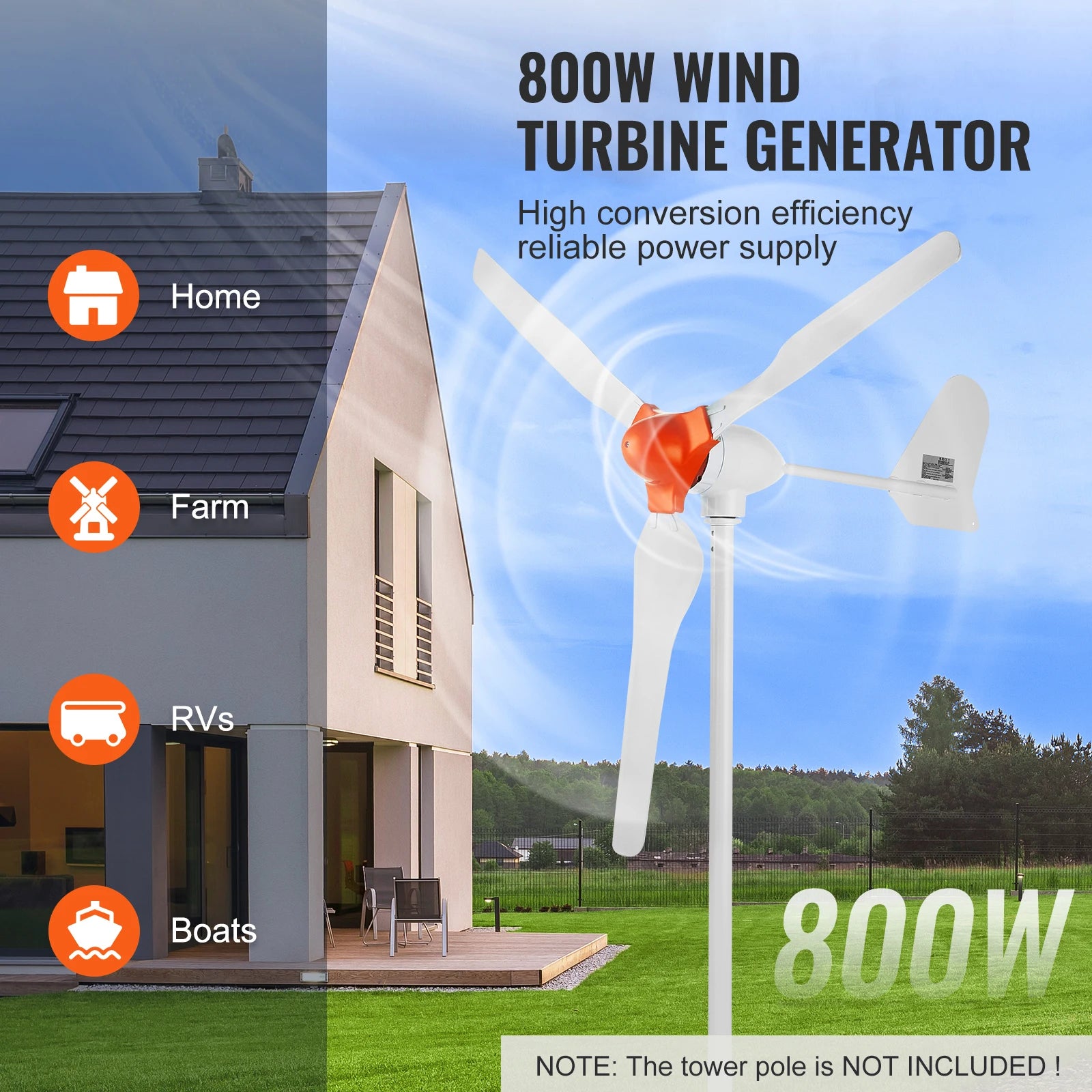 800W 12V Wind Turbine Generator Kit with MPPT Controller