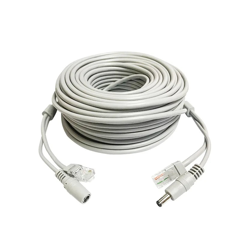 RJ45- ja tasavirtakaapeli valvontakameraan, vaihtoehtoina 5–20 m