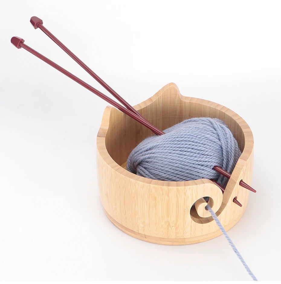 Wooden Cat-Ear Yarn Bowl