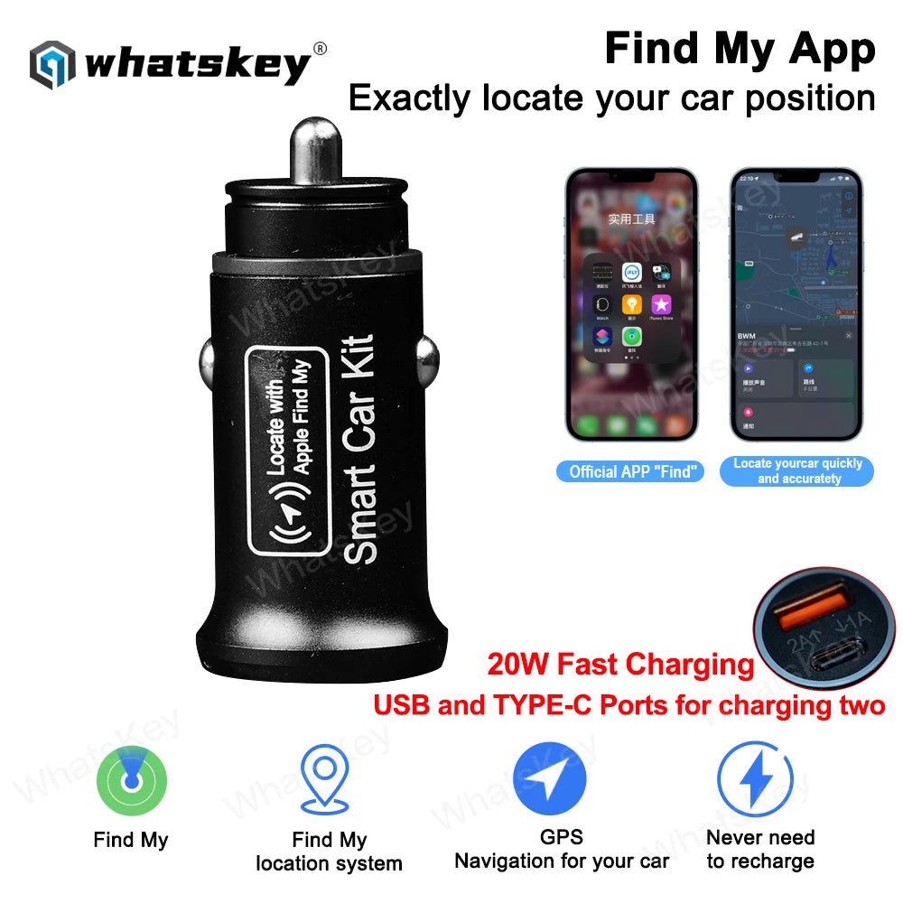 Universal Mini Car Charger GPS Locator Tracker Cigarette Lighter iPhone USB Type-C Find My ios Official App GPS Vehicle Tracke